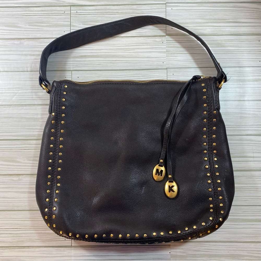 Michael Michael Kors Womens Designer  Black Leather Studded Shoulder Bag Purse